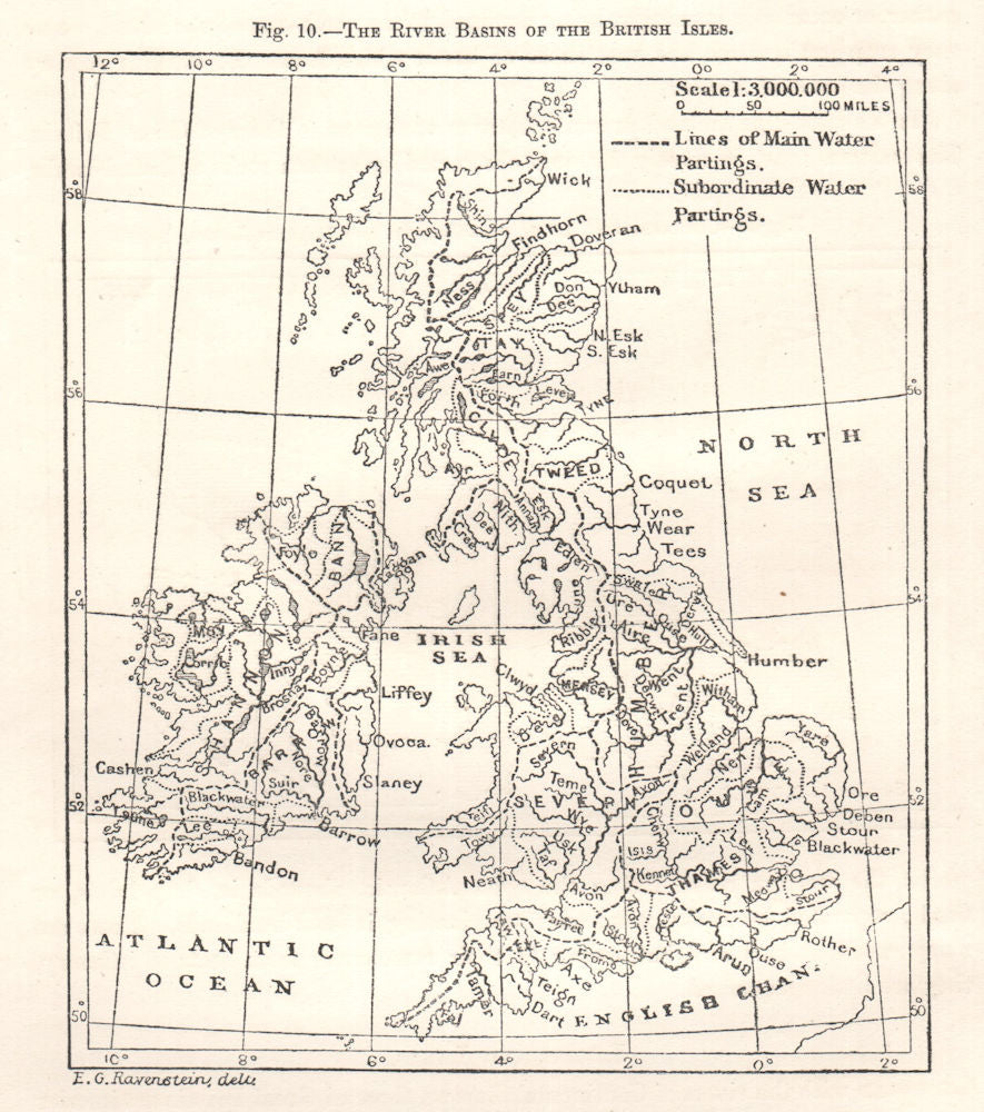 The River Basins of the British Isles. Water partings. Sketch map 1885 old